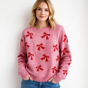 Cashmere and Cupcakes Bow Print Super Soft Sweater M